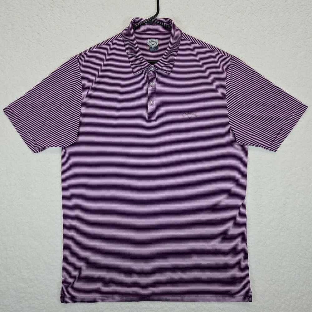 Callaway Golf Polo Shirt Men's XL Purple White Micro Stripe Opti-Dri‎ Stretch
